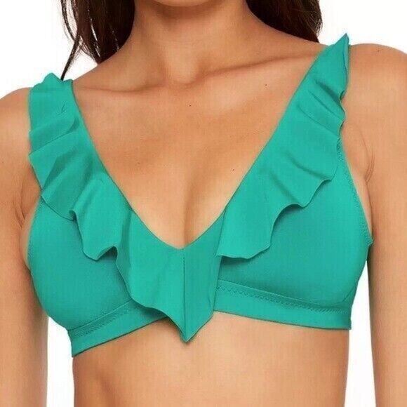 Becca x Rebecca Virtue Sz S Green Socialite Ruffle Top/French Cut Bikini Bottom - Picture 7 of 9